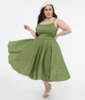 Vintage Back Zipper Pocketed Swing-Skirt Polka Dots Print Cotton Dress