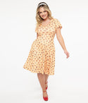 V-neck General Print Short Sleeves Sleeves Fitted Back Zipper Fit-and-Flare Dress