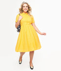 Elasticized Waistline Short Sleeves Sleeves Cotton Collared Side Zipper Swing-Skirt Dress