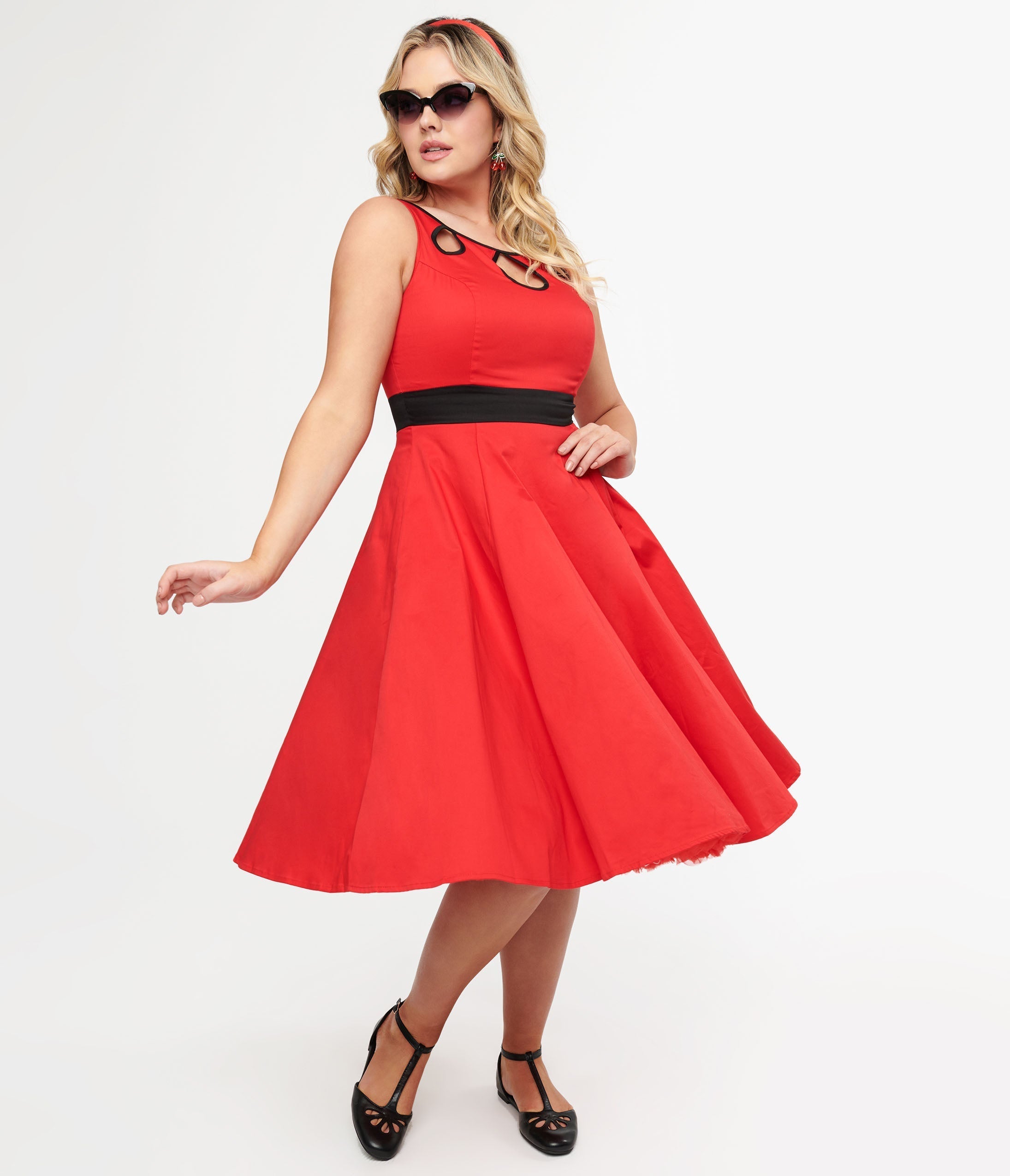 

1950S Red Keyhole Cotton Swing Dress