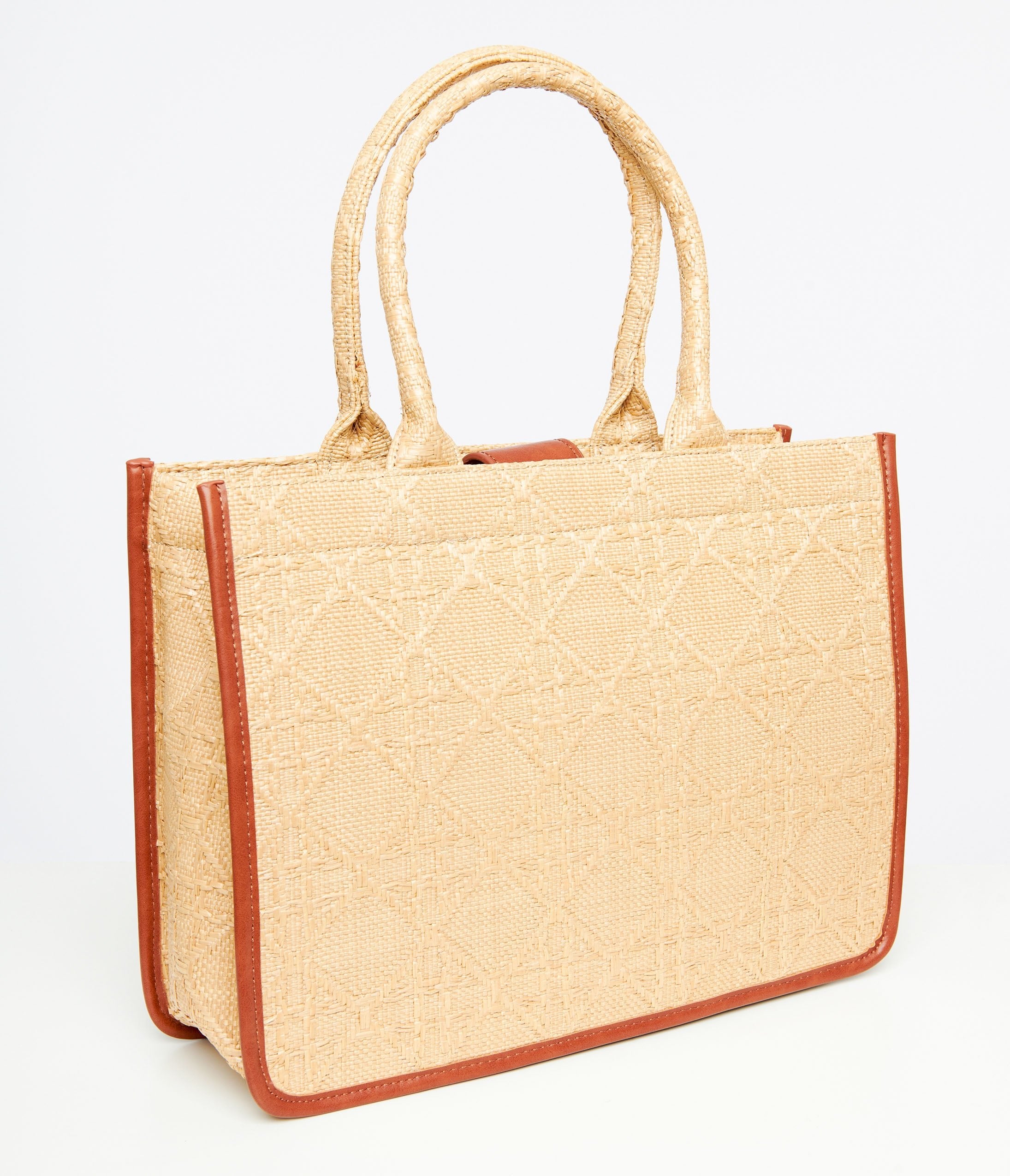 

1950S Tan Square Straw Handbag