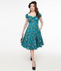 Short Swing-Skirt General Print Cotton Sweetheart Pocketed Dress by Lifestyle Group (uk) Ltd