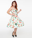 Swing-Skirt Back Zipper Sweetheart Floral Print Dress