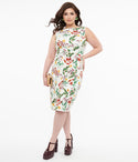 Sleeveless Bateau Neck Cotton Floral Print Summer Vintage Back Vent Jeweled Back Zipper Dress