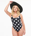 1960s Black & Polka Dot One Piece Swimsuit