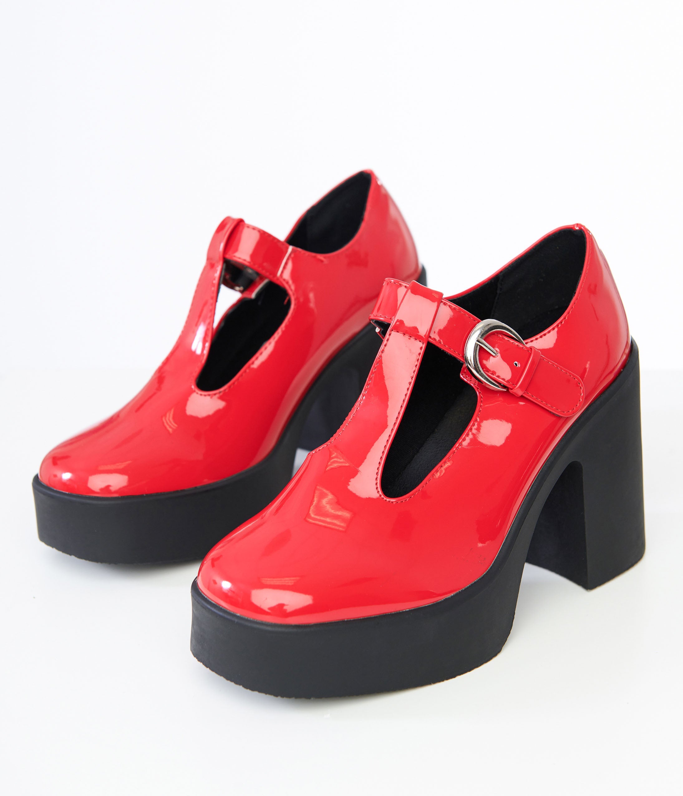 

1960S Red Patent Leatherette T-Strap Platforms