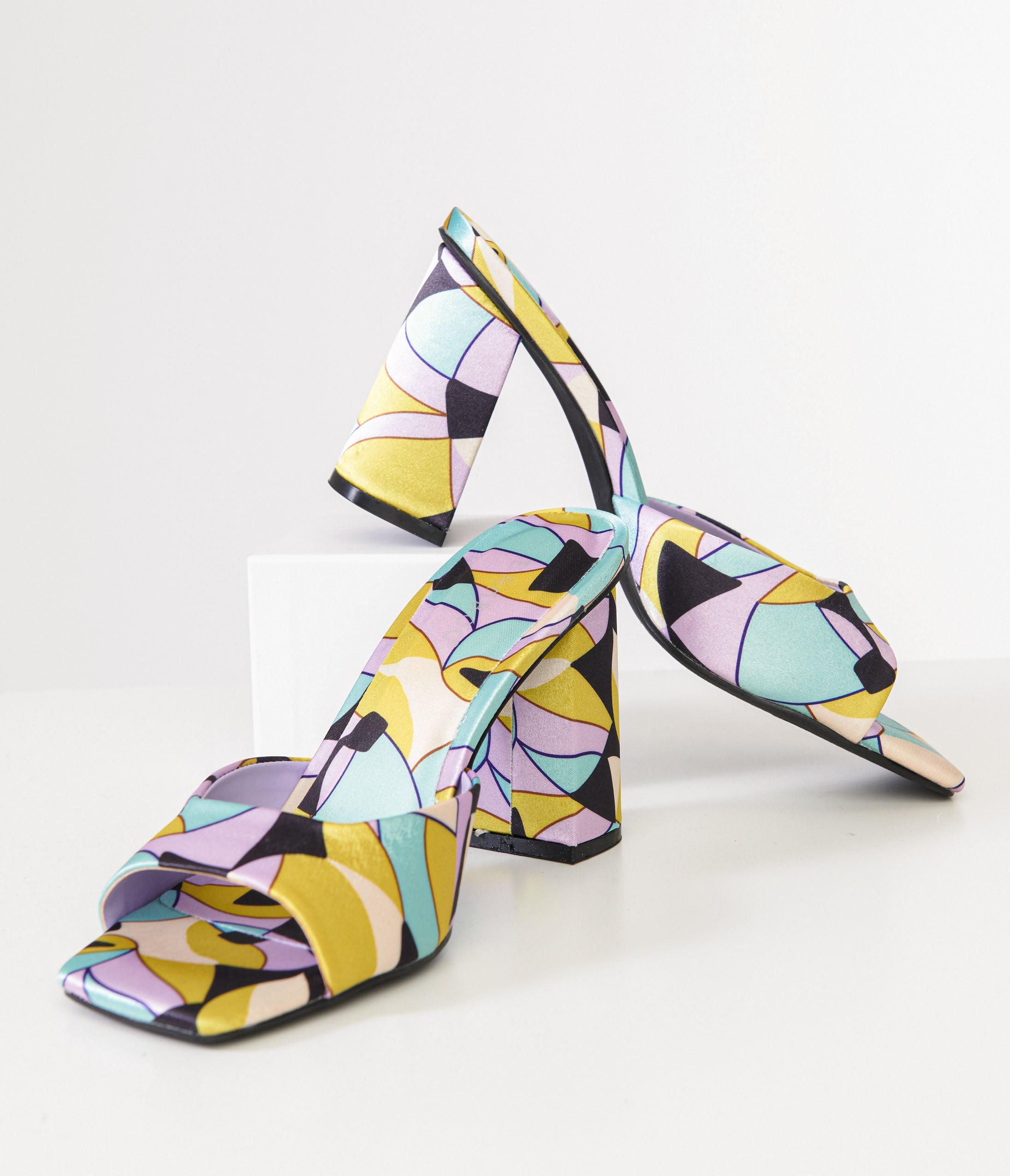 

1960S Stained Glass Square Toe Mule Heels
