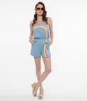 Strapless Striped Print Vintage Pocketed Romper