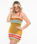 1970s Rainbow Stripe Knit Cami Beach Coverup