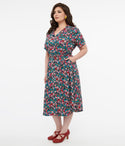 Plus Size Short Sleeves Sleeves Floral Print Pocketed Button Front Belted Collared Party Dress/Midi Dress