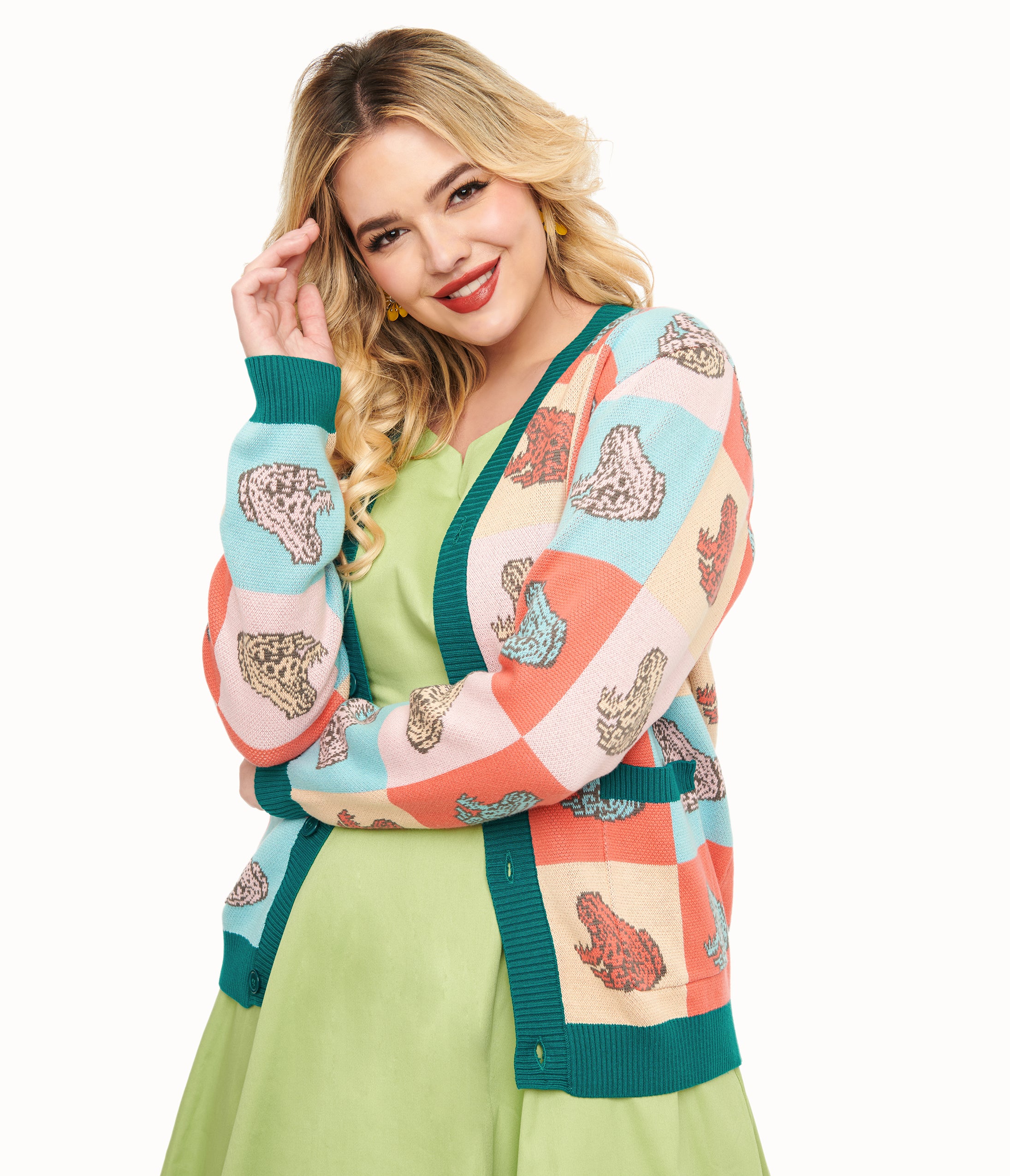 

Sleepy Peach Pastel Frog Tapestry Print Cardigan