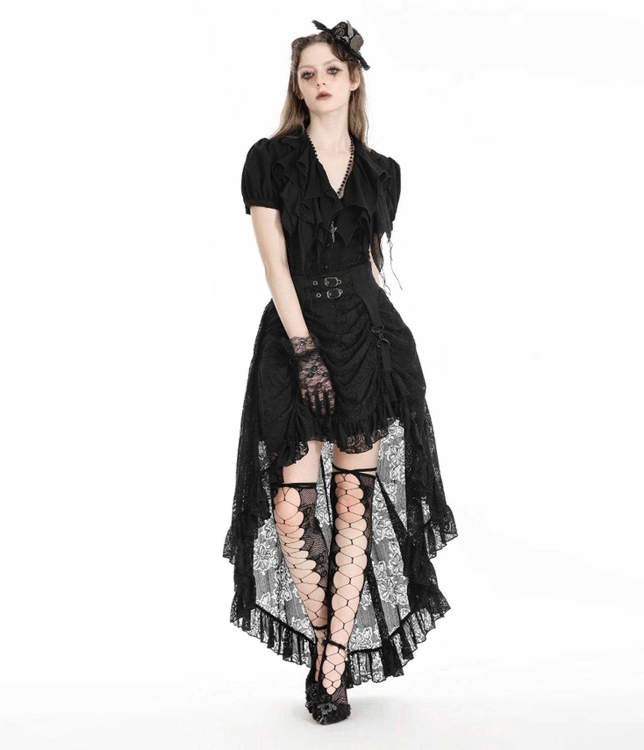 

Western Fashion Gothic Princess Black Lace Hi Low Skirt