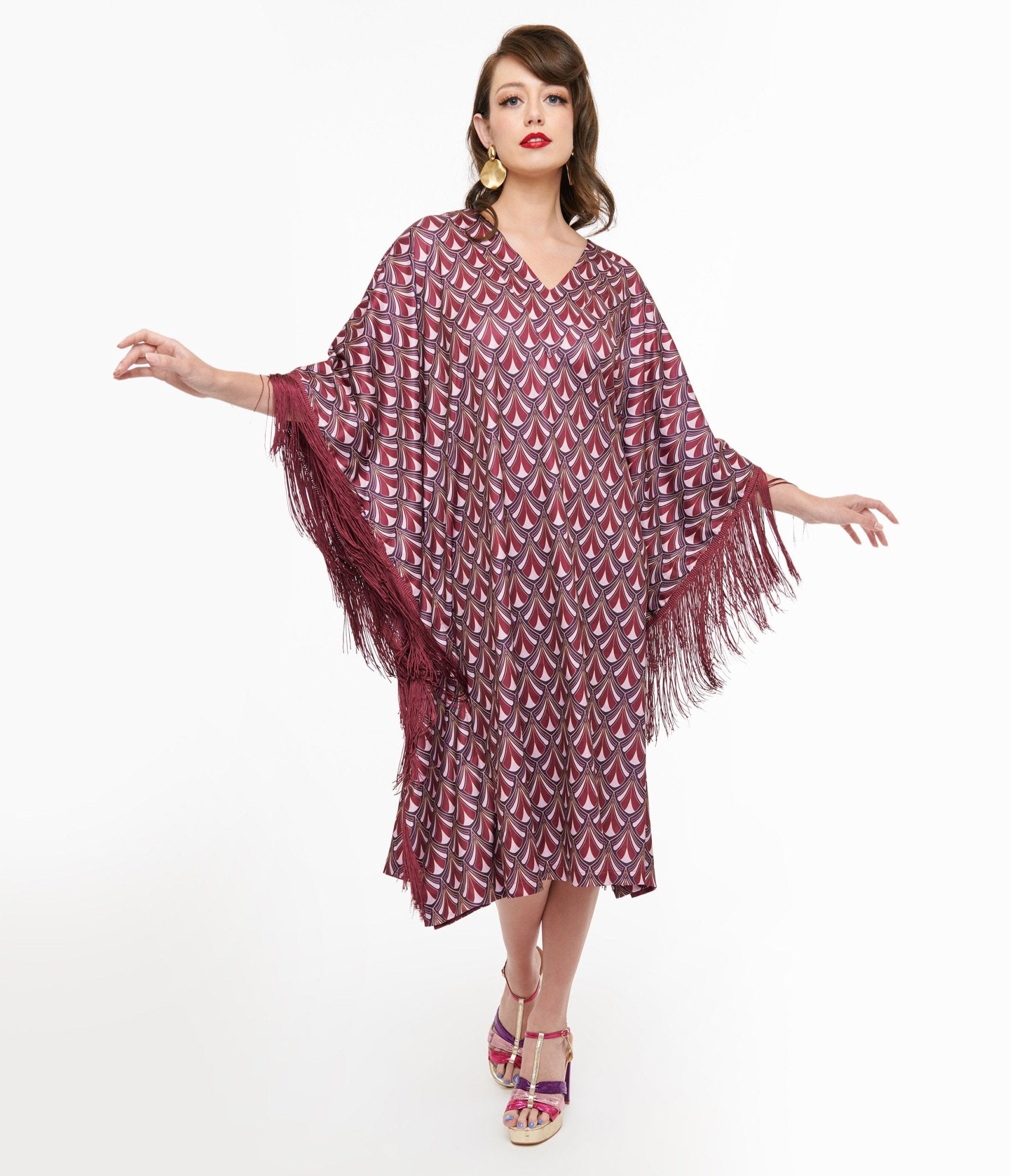 

Audrey K Purple Art Deco Fringe Love Is A Drug Caftan