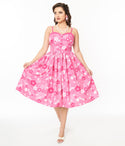 Fitted Back Zipper Spaghetti Strap Swing-Skirt Smocked Floral Print Dress