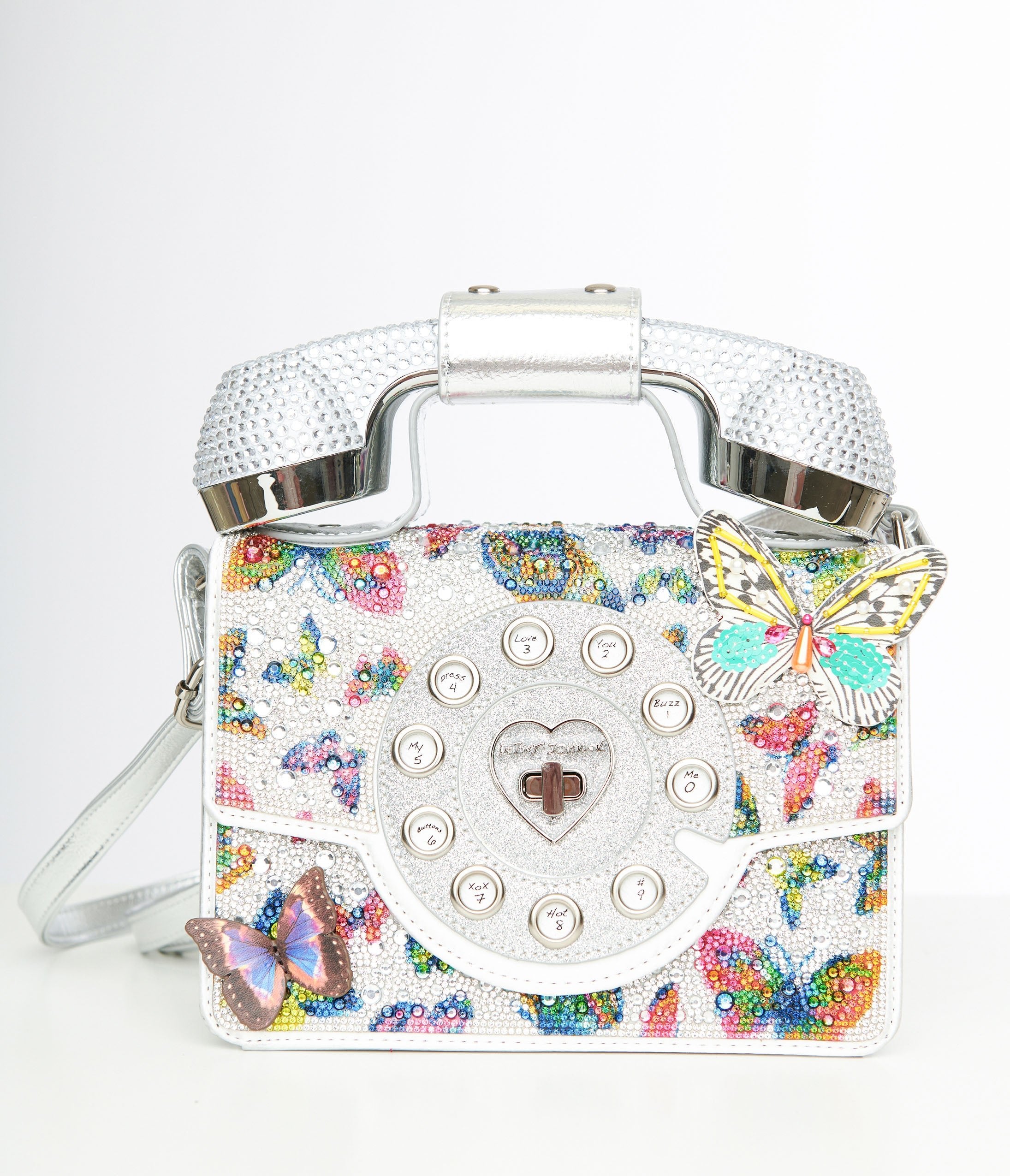 

Betsey Johnson Silver & Multicolor Rhinestone Butterfly Phone Handbag