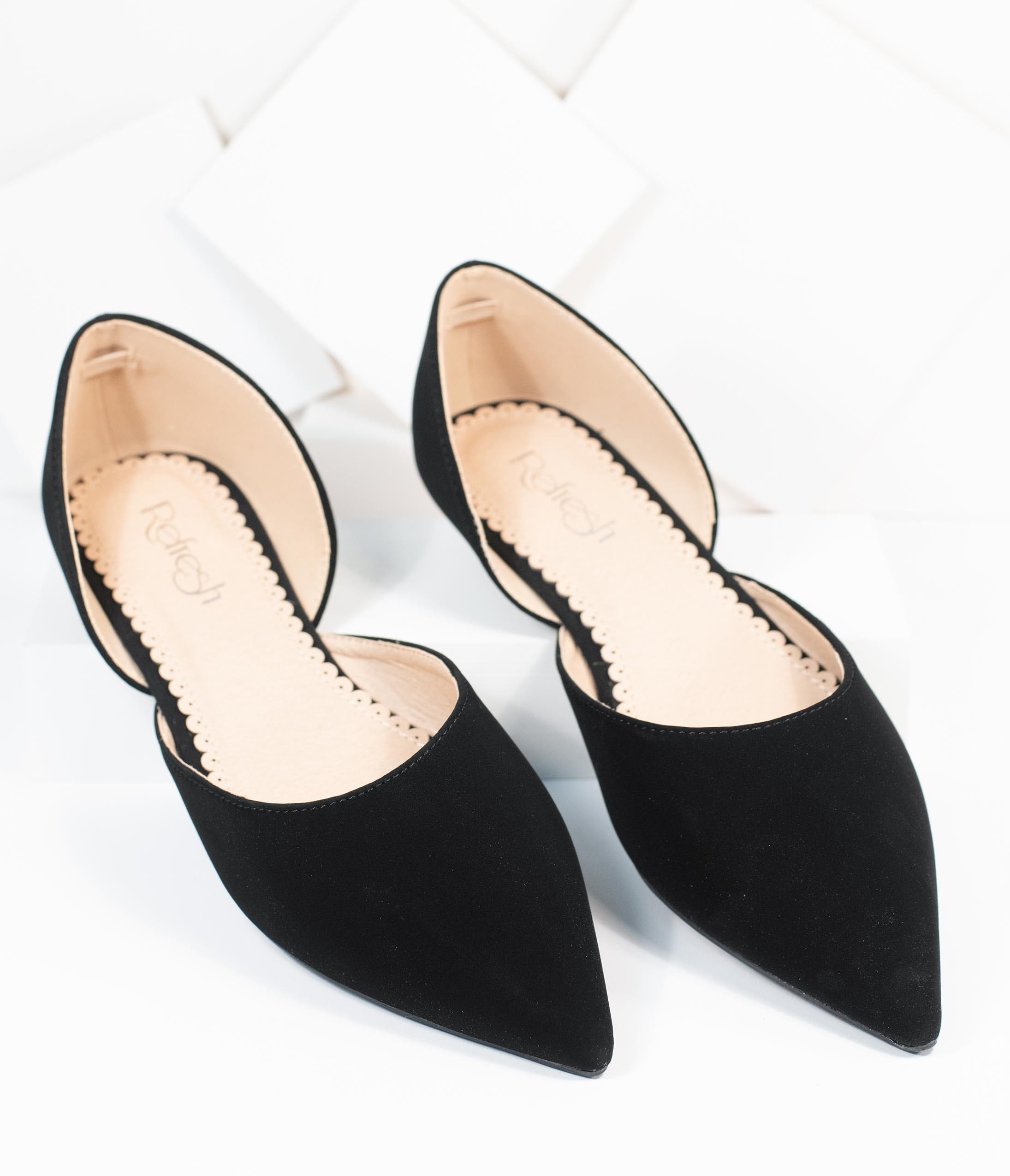 Black Suede Pointed Toe Flats(6)