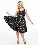 V-neck Sleeveless Pocketed General Print Cotton Swing-Skirt Dress