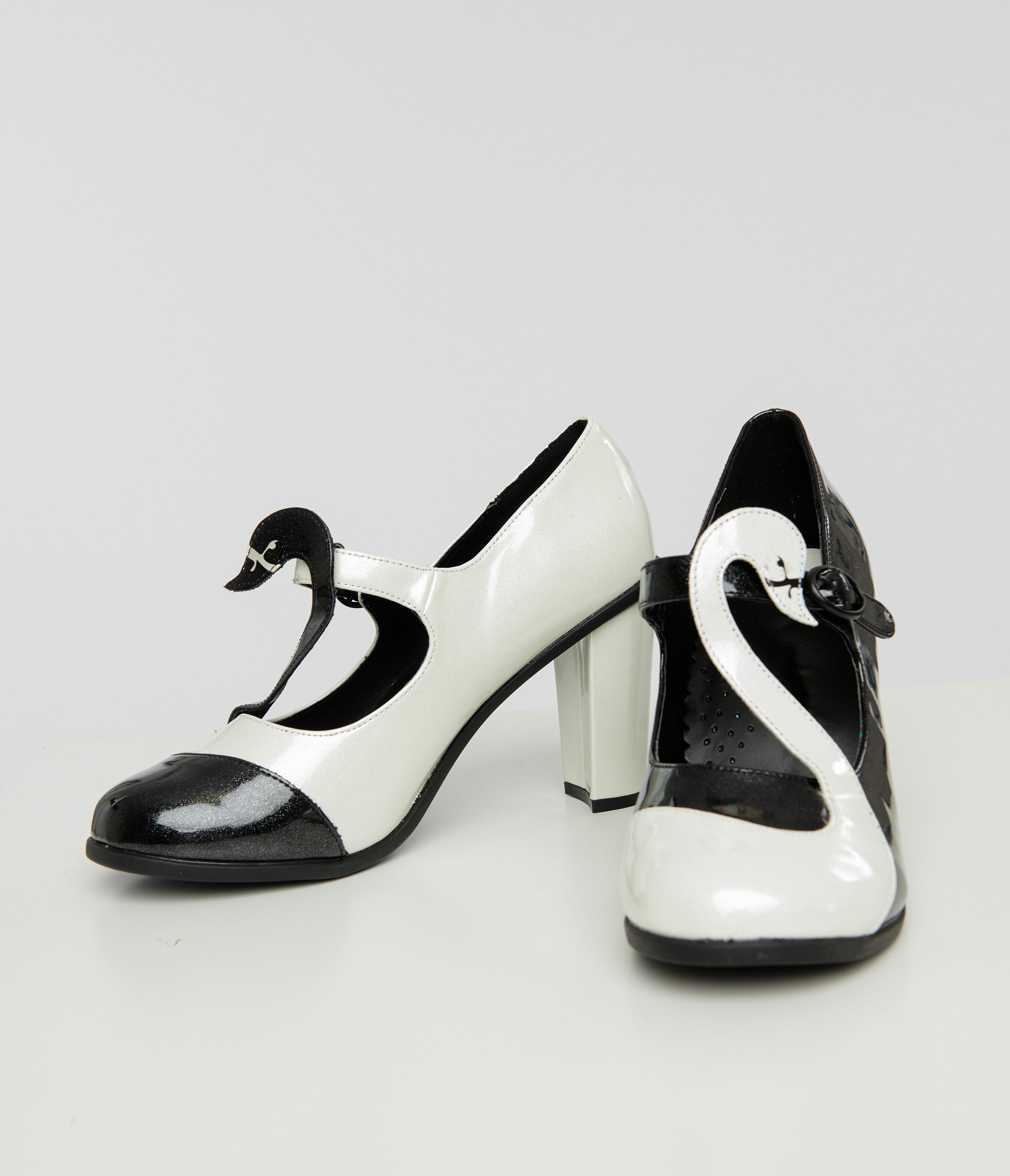 

Black & White Patent Leatherette Swan Mary Jane Heels