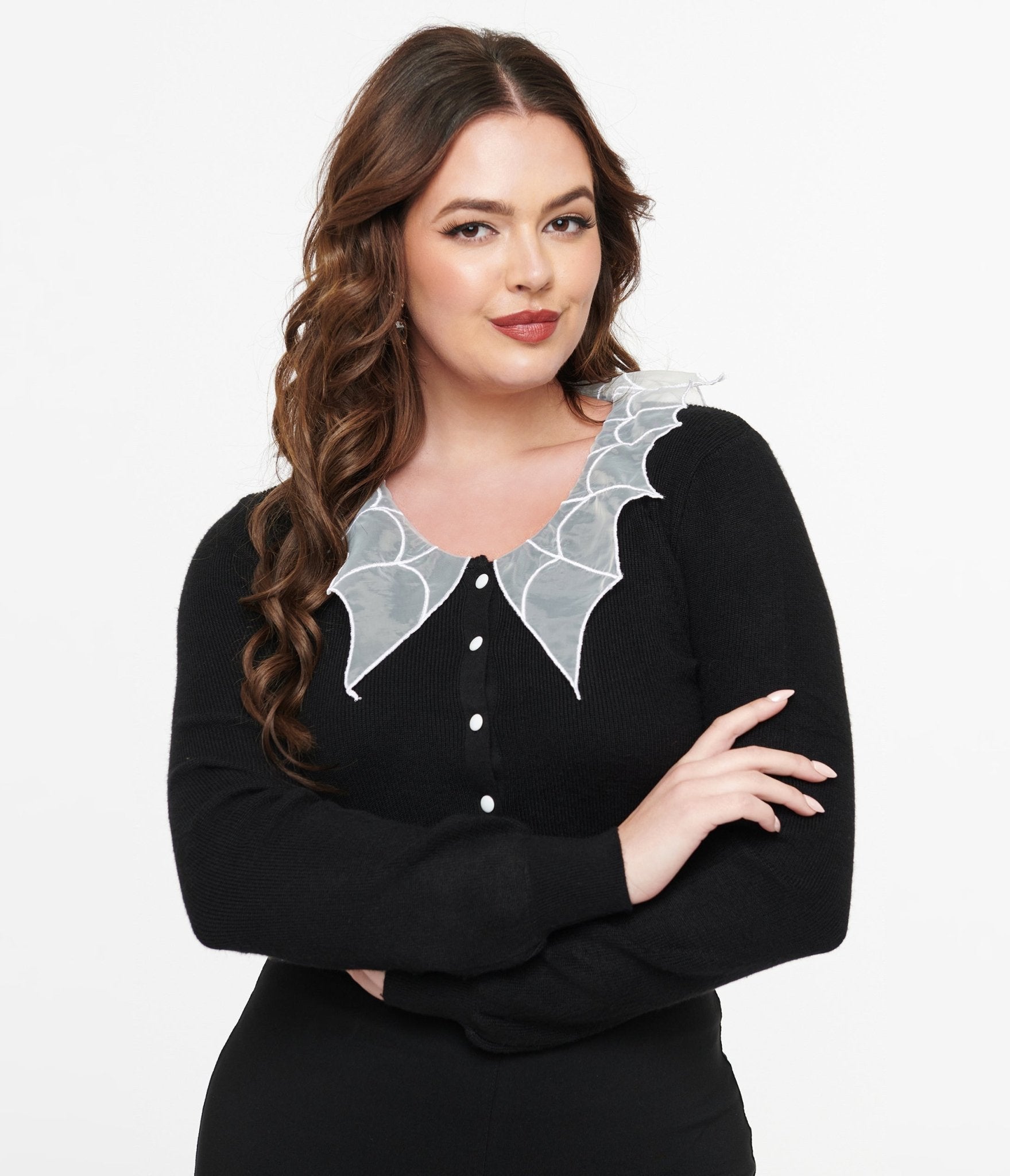 

Black & White Spider Web Collar Cardigan