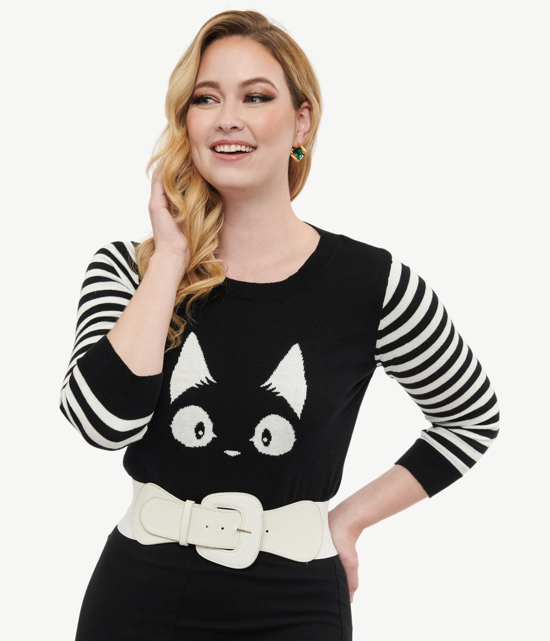 

Black & White Stripe Knit Kitty Sweater