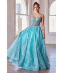 Corset Waistline Glittering Draped Sheer Ball Gown Evening Dress/Prom Dress With Rhinestones