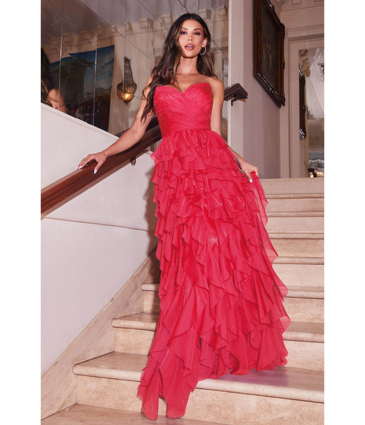 Sophisticated Strapless Floor Length Pleated Chiffon Sweetheart Prom Dress With Ruffles