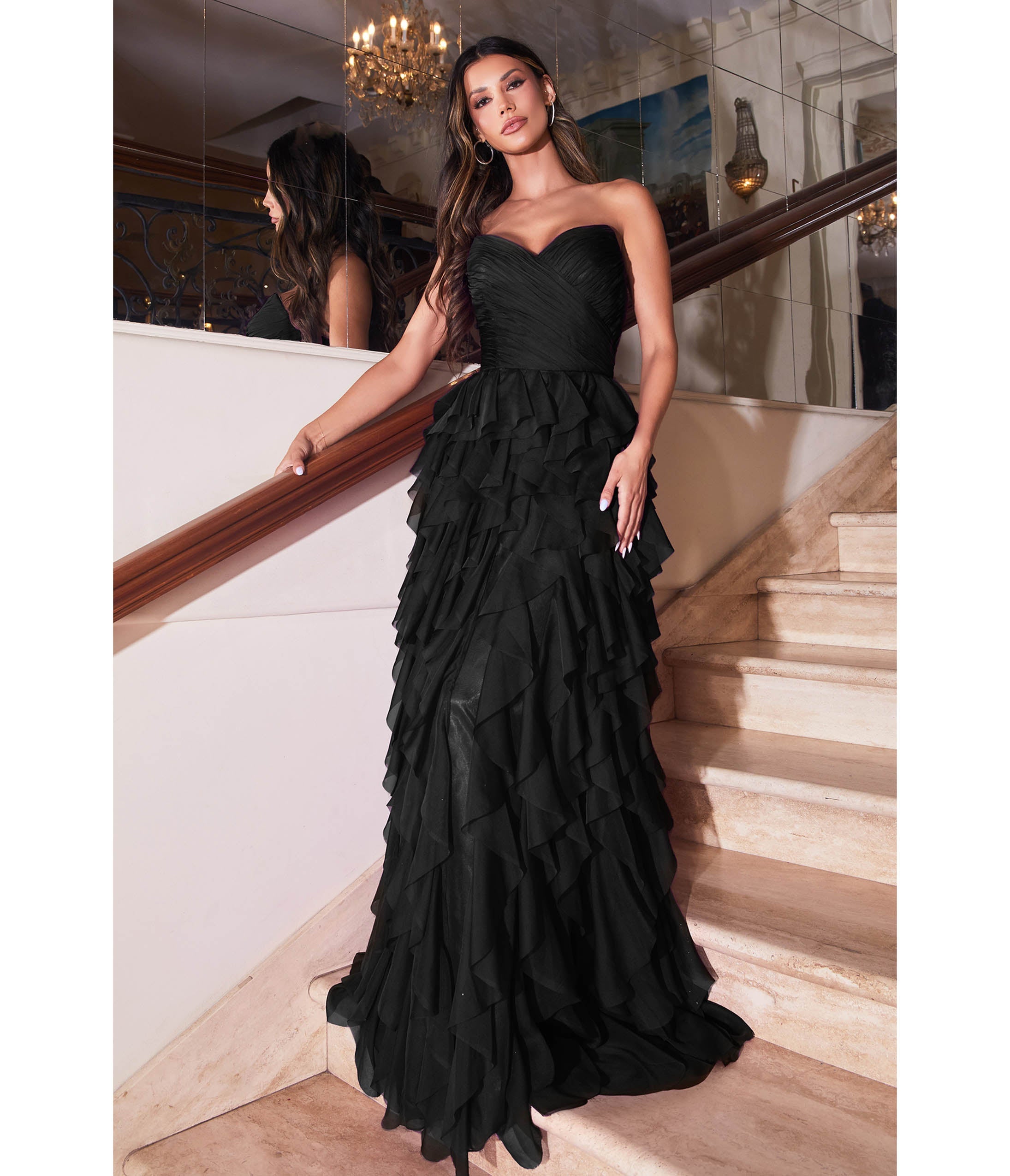 

Cinderella Divine Black Feather Floor Length Prom Gown