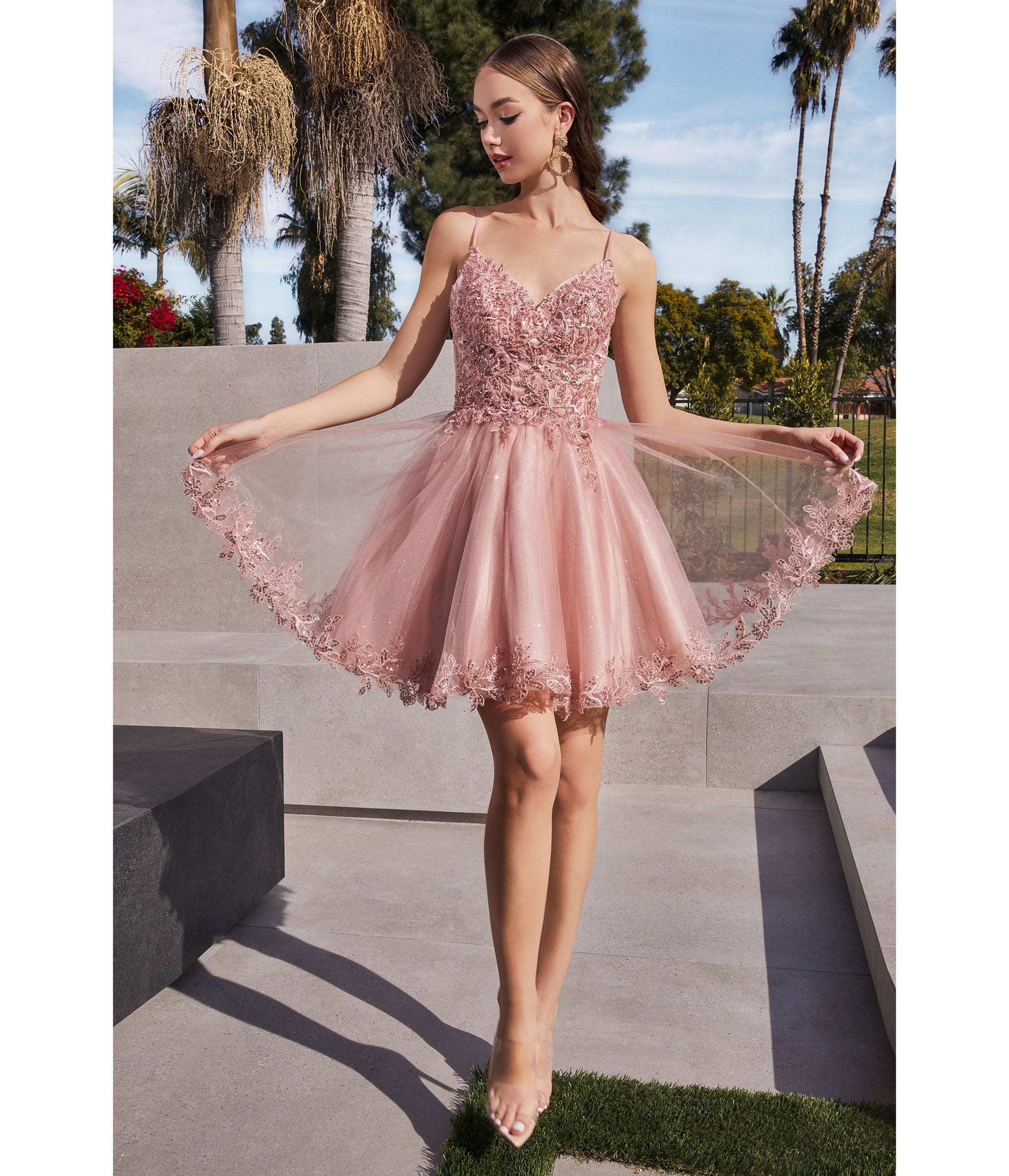 

Cinderella Divine Blush Floral Lace Mini Homecoming Dress