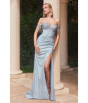 Sweetheart Corset Waistline Off the Shoulder Crystal Gathered Slit Beaded Fitted Lace-Up Prom Dress