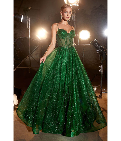 Corset Waistline Sheer Glittering Draped Ball Gown Evening Dress/Prom Dress With Rhinestones