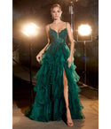 V-neck Tiered Glittering Ball Gown Prom Dress
