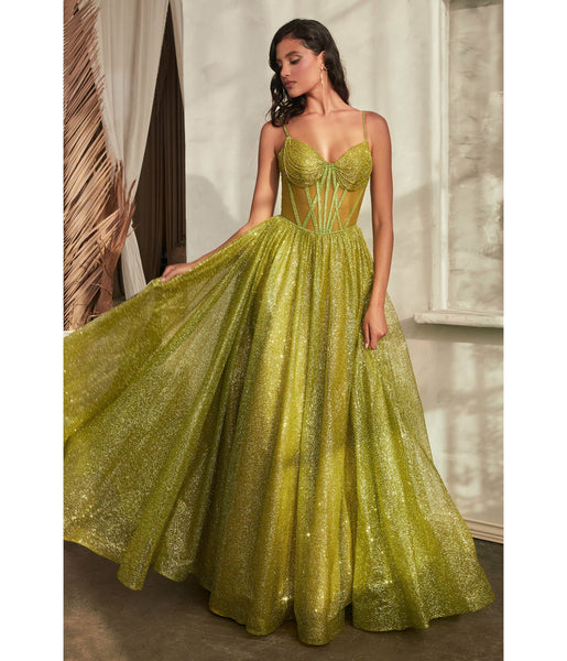 Glittering Draped Sheer Corset Waistline Ball Gown Evening Dress/Prom Dress With Rhinestones