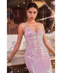 V-neck Mermaid Corset Waistline Lace-Up Sequined Fitted Prom Dress