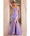 Sophisticated Mermaid Tulle Corset Waistline Sheer Slit Fitted Sequined Floral Print Prom Dress