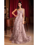 A-line Sequined Scoop Neck Floral Print Tulle Prom Dress