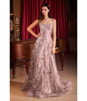 A-line Floral Print Scoop Neck Tulle Sequined Prom Dress