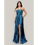 Tall Sophisticated A-line Halter Sweetheart Gathered Cutout Pleated Metallic Prom Dress