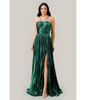 Tall Sophisticated A-line Halter Sweetheart Cutout Pleated Gathered Metallic Prom Dress