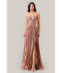 Tall Sophisticated A-line Halter Sweetheart Metallic Cutout Gathered Pleated Prom Dress