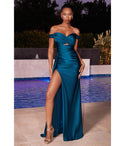 Sophisticated Sweetheart Slit Fitted Gathered Cutout Keyhole Satin Off the Shoulder Prom Dress With a Sash