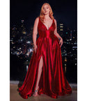 Plus Size Sophisticated A-line V-neck Thick Straps Satin Slit Glittering Prom Dress