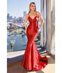 V-neck Corset Waistline Mermaid Satin Glittering Lace-Up Fitted Halter Prom Dress