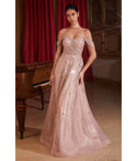 A-line Strapless Semi Sheer Beaded Tulle Off the Shoulder Prom Dress