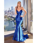 V-neck Corset Waistline Halter Lace-Up Fitted Glittering Mermaid Satin Prom Dress