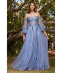 Strapless Sweetheart Floral Print Off the Shoulder Applique Prom Dress