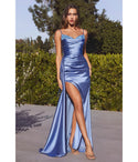 Sexy Sophisticated Corset Waistline Pleated Beaded Fitted Slit Prom Dress With a Sash by Cinderella Divine Moto