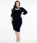 Plus Size Round Neck Velvet Cutout Back Zipper Pencil-Skirt Dress With a Bow(s)