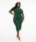 Plus Size Knit Sweater Pencil-Skirt Embroidered Dress