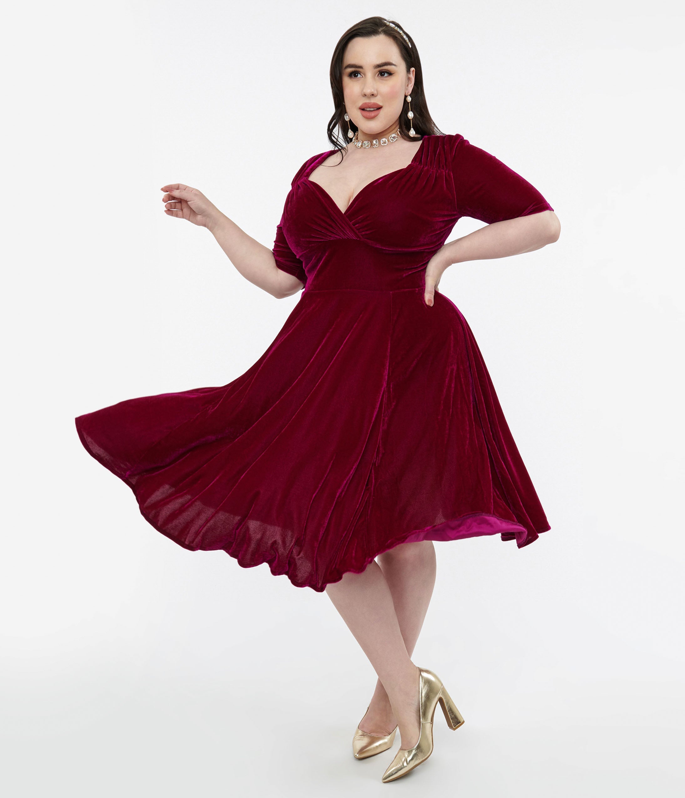 

Collectif Plus Size Plum Velvet Trixie Flare Dress