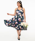 Floral Print Lace-Up Self Tie Swing-Skirt Sleeveless Sweetheart Dress